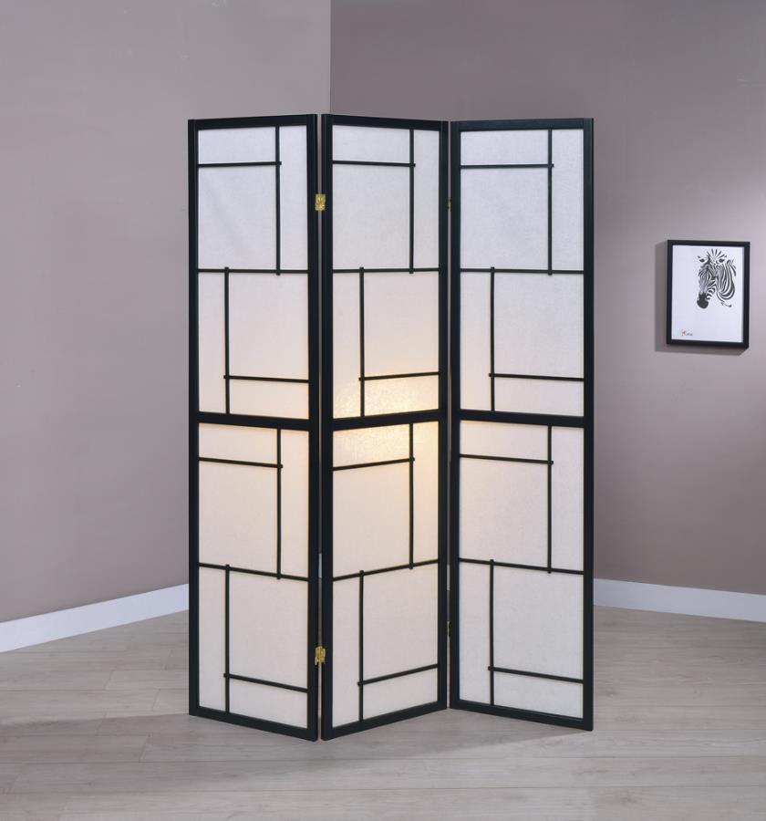 CoasterEveryday - Damis - 3-Panel Folding Floor Screen - Black And White - 5th Avenue Furniture