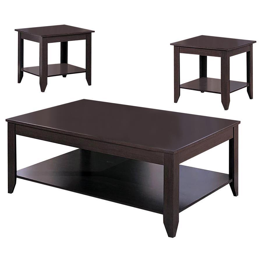 CoasterEssence - Brooks - 3 Piece Occasional Table Set With Lower Shelf - Cappuccino - 5th Avenue Furniture