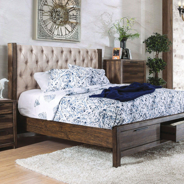 Furniture of America - Hutchinson - California King Bed With Drawers - Rustic Natural Tone / Beige - 5th Avenue Furniture