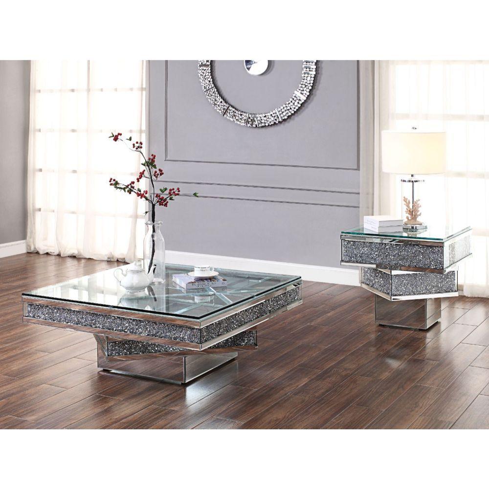 ACME - Noralie - Coffee Table - Mirrored & Faux Diamonds - 17" - 5th Avenue Furniture