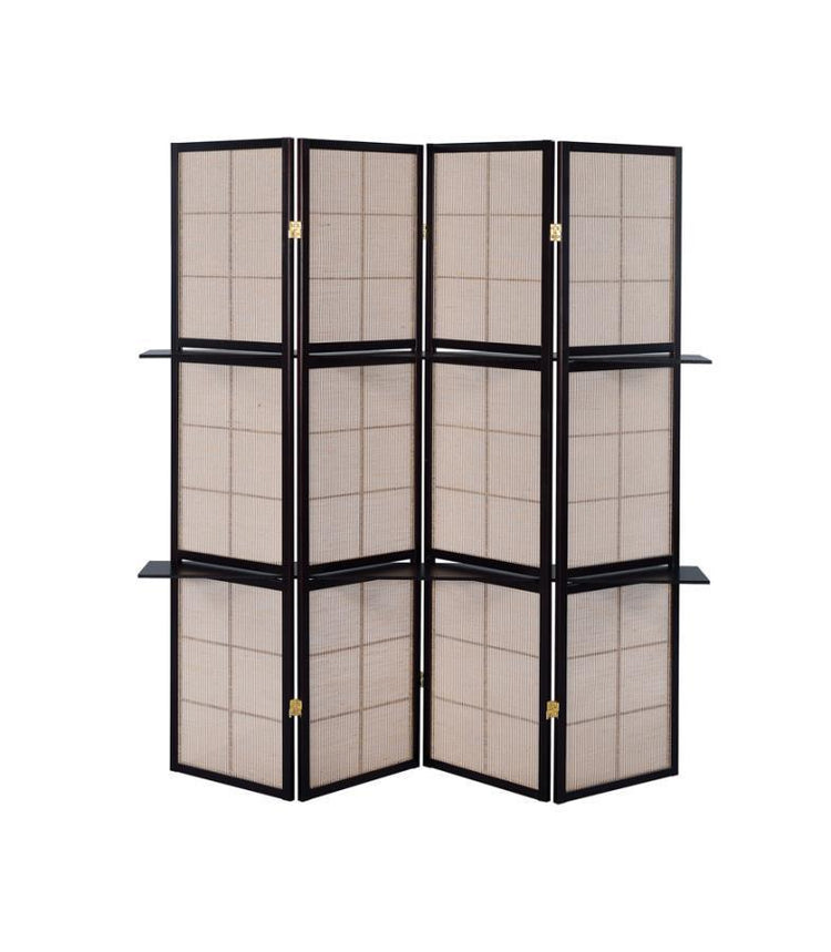 CoasterEveryday - Iggy - 4-Panel Folding Screen With Removable Shelves Tan And - Cappuccino - 5th Avenue Furniture