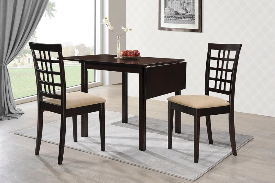 CoasterEveryday - Kelso - 3 Piece Drop Leaf Dining Set - Cappuccino And Tan - 5th Avenue Furniture