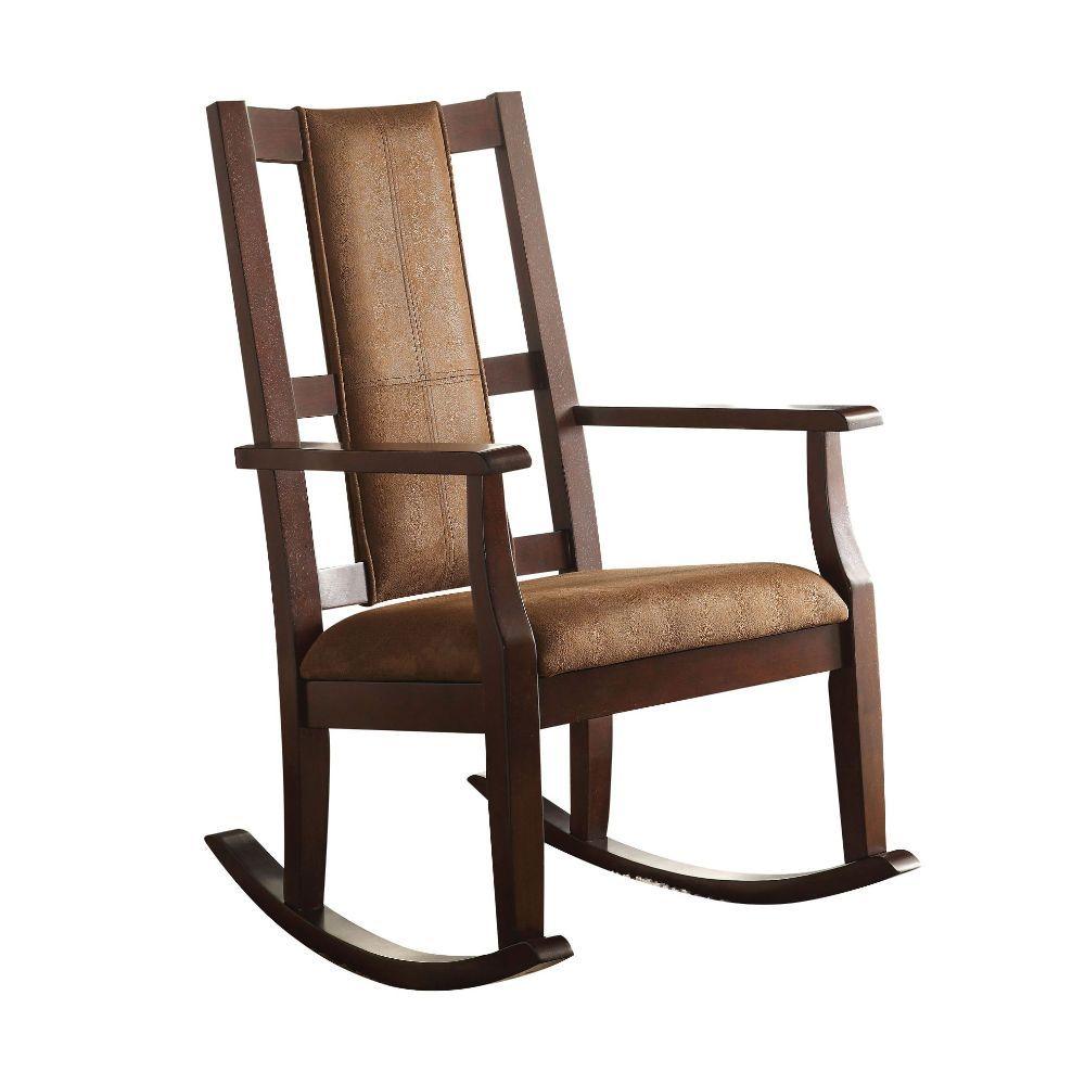 ACME - Butsea - Rocking Chair - Brown Fabric & Espresso - 5th Avenue Furniture