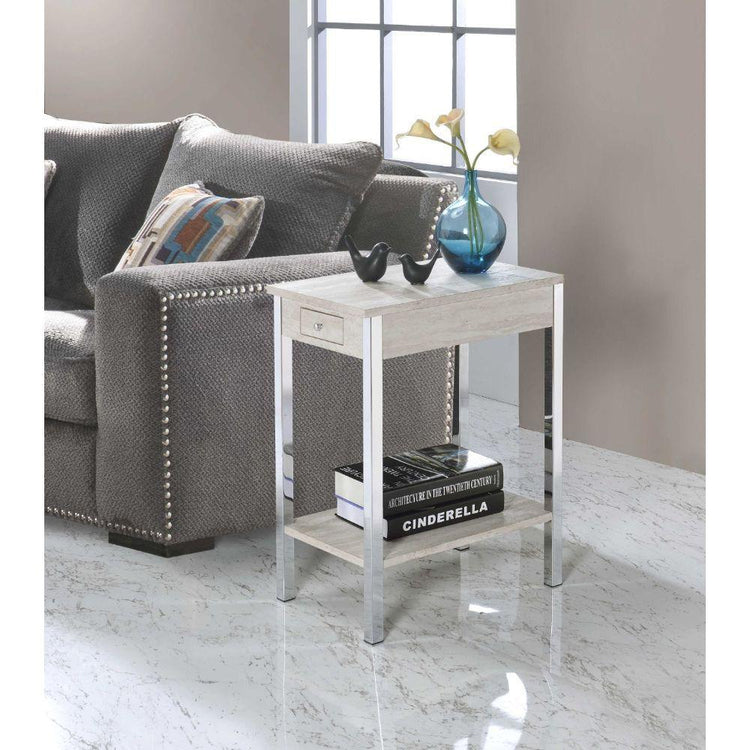 ACME - Philo - Accent Table - Natural & Chrome - 5th Avenue Furniture