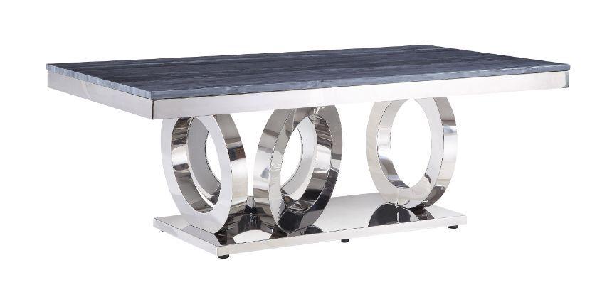 ACME - Zasir - Coffee Table - Gray Printed Faux Marble & Mirrored Silver Finish - 5th Avenue Furniture