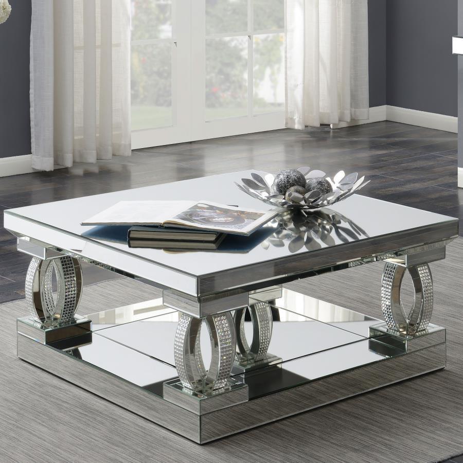 CoasterElevations - Amalia - Square Coffee Table With Lower Shelf - Clear Mirror - 5th Avenue Furniture
