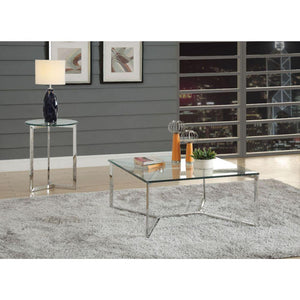 ACME - Volusius - End Table - Stainless Steel & Clear Glass - 5th Avenue Furniture