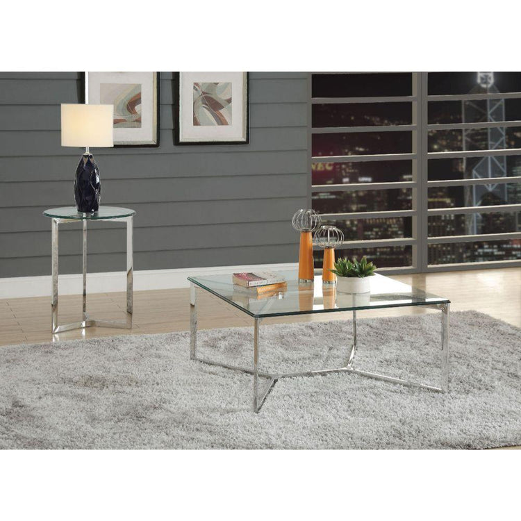 ACME - Volusius - Coffee Table - Stainless Steel & Clear Glass - 5th Avenue Furniture