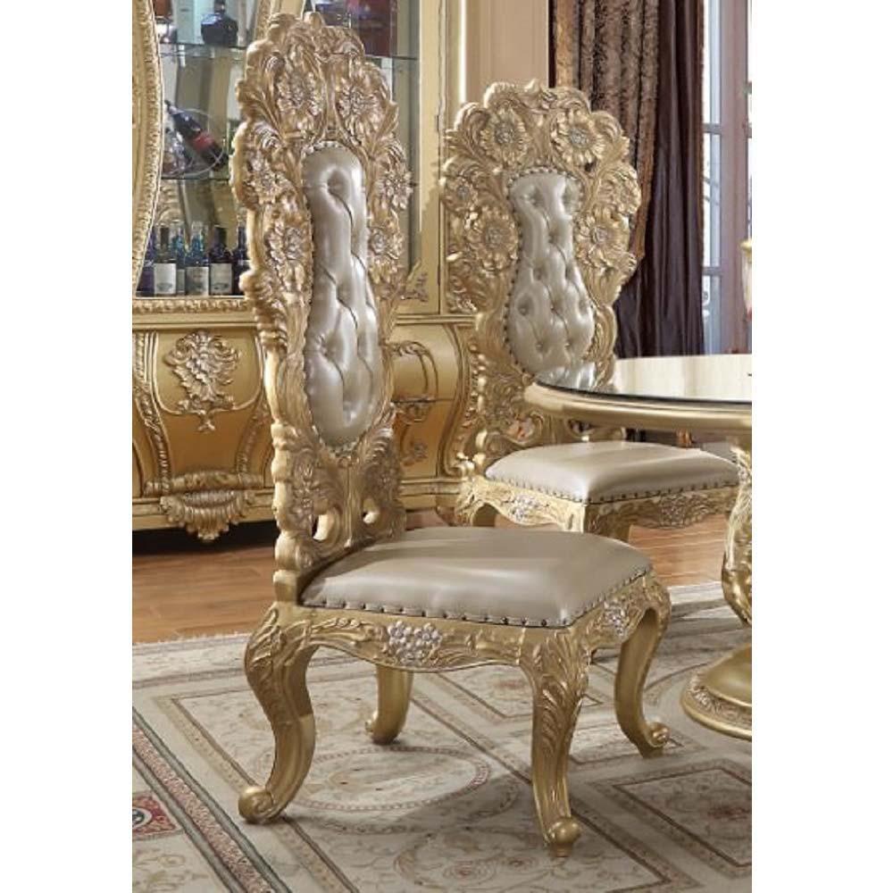 ACME - Cabriole - Side Chair (Set of 2) - Light Gold PU & Gold Finish - 5th Avenue Furniture