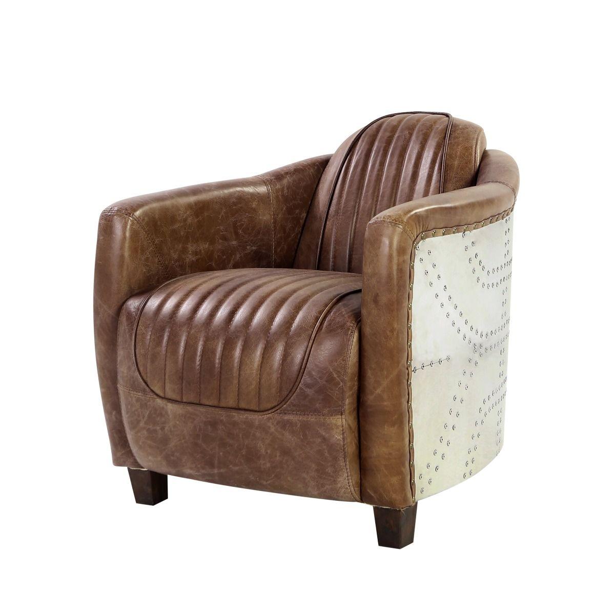 ACME - Brancaster - Chair - Retro Brown Top Grain Leather & Aluminum - 5th Avenue Furniture