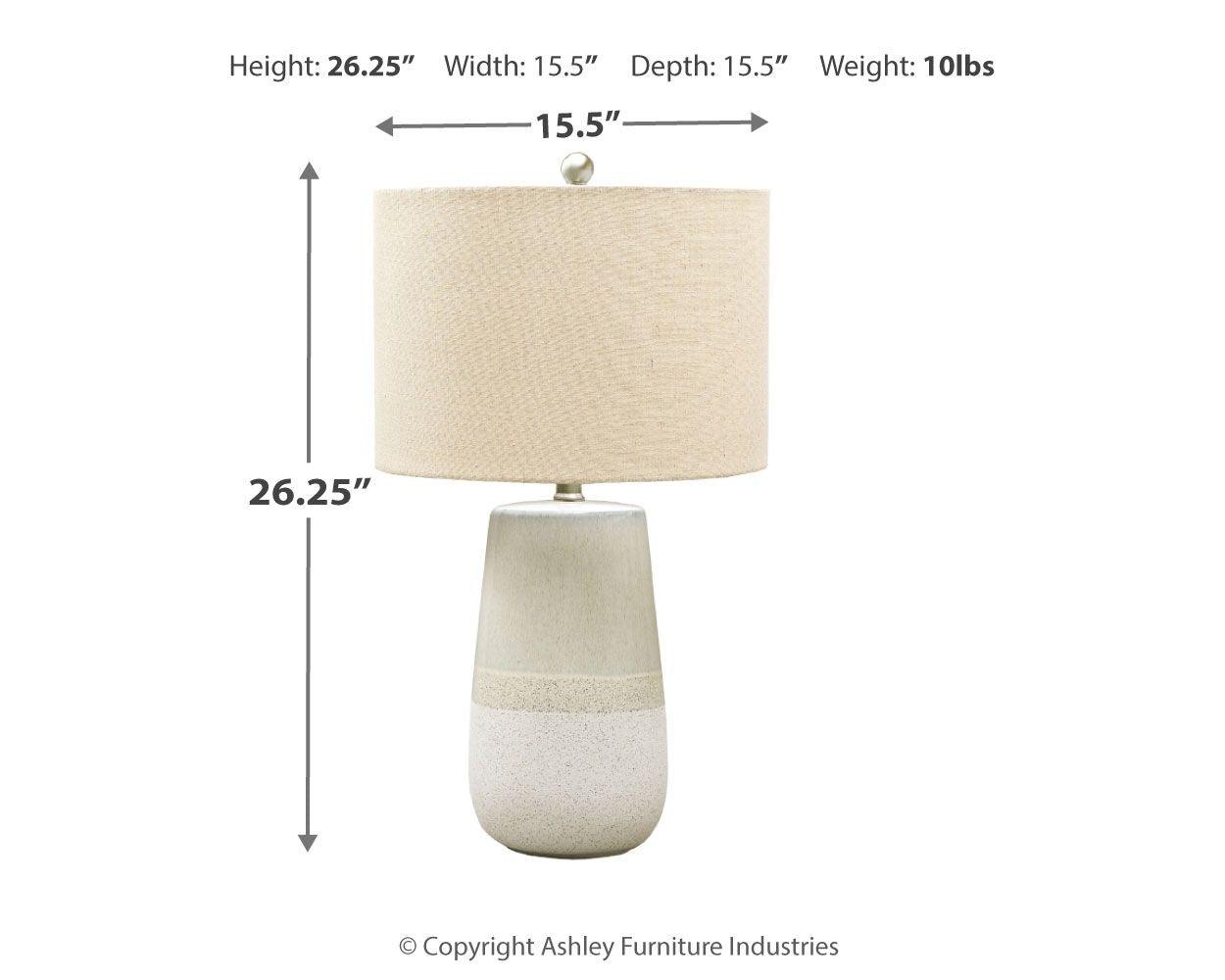 Ashley Furniture - Shavon - Beige / White - Ceramic Table Lamp - 5th Avenue Furniture