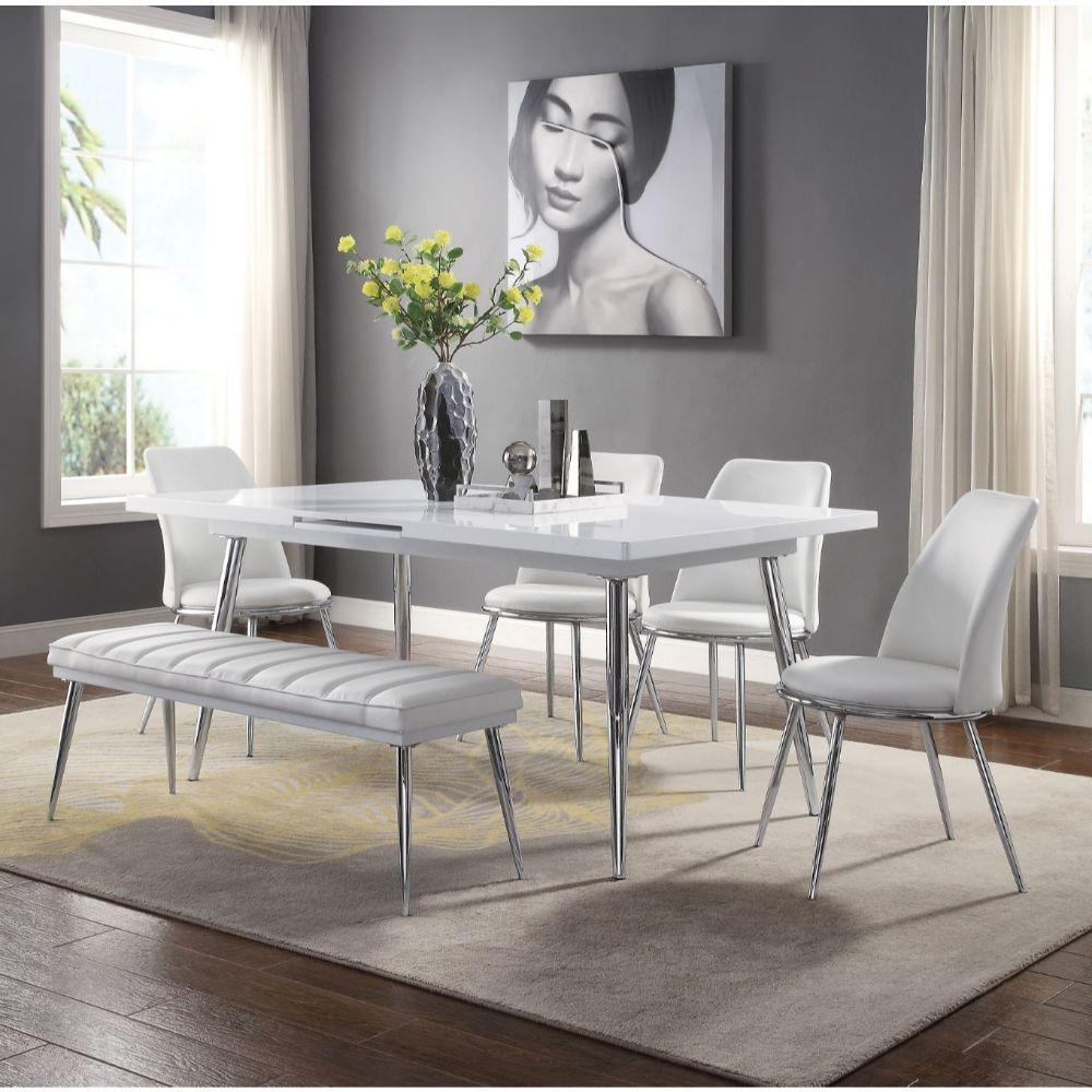 ACME - Weizor - Dining Table - White High Gloss & Chrome - 5th Avenue Furniture