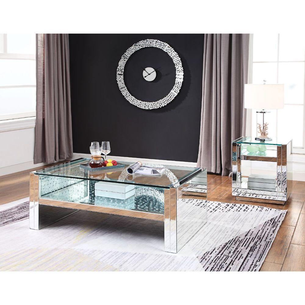 ACME - Nysa - Coffee Table - Mirrored & Faux Crystals - 19" - 5th Avenue Furniture