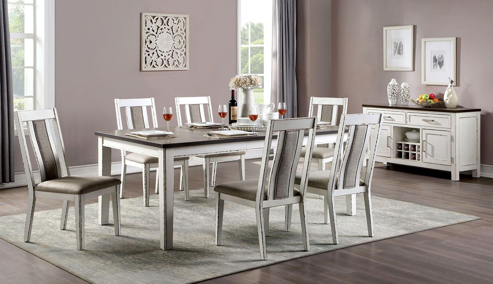 Furniture of America - Halsey - Dining Table - Weathered White / Dark Walnut - 5th Avenue Furniture