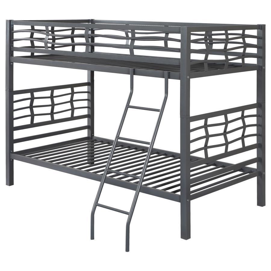 CoasterEssence - Fairfax - Twin Over Twin Bunk Bed With Ladder - Light Gunmetal - 5th Avenue Furniture
