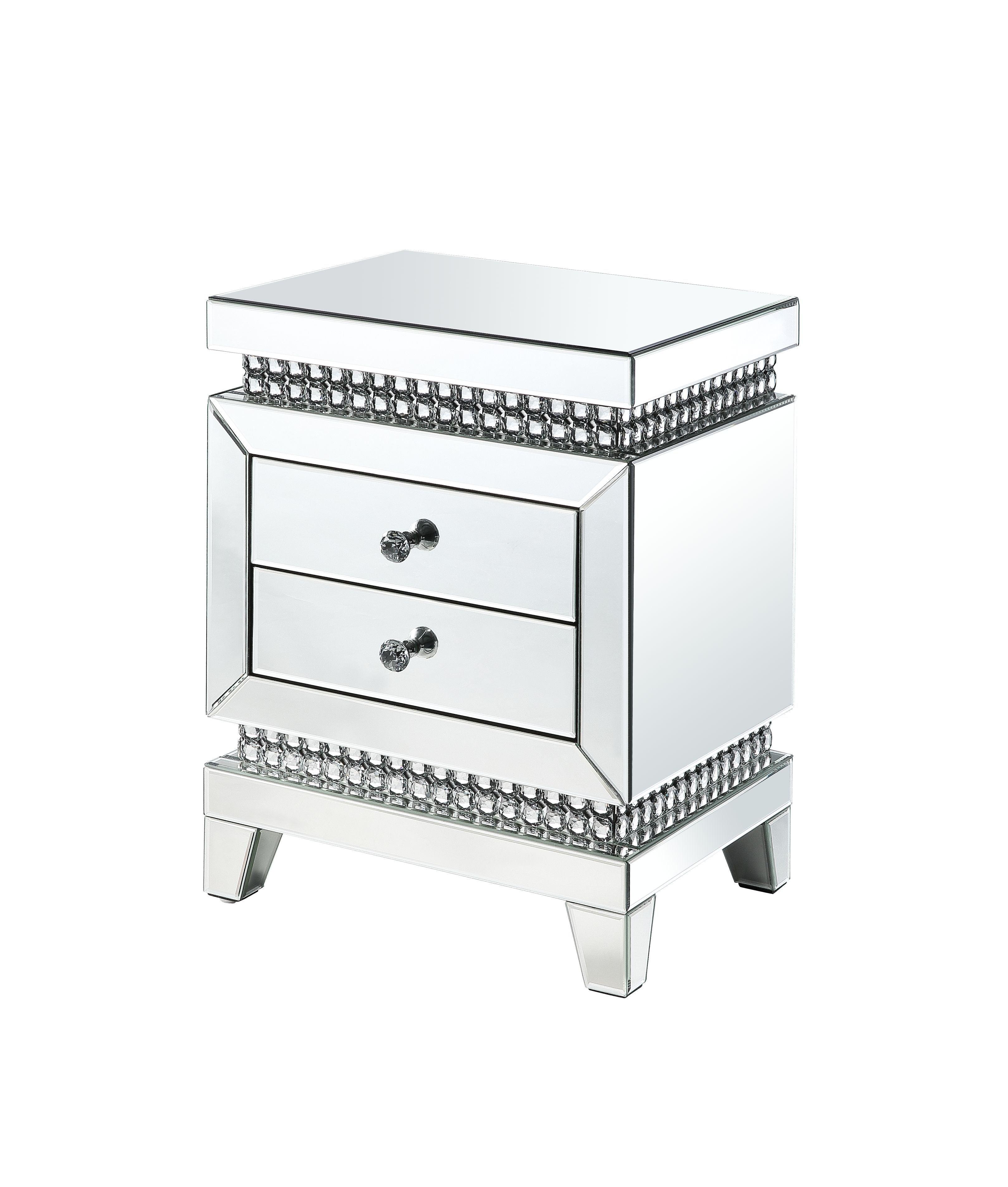 ACME - Lotus - Accent Table - Mirrored & Faux Crystals Inlay - 24" - 5th Avenue Furniture