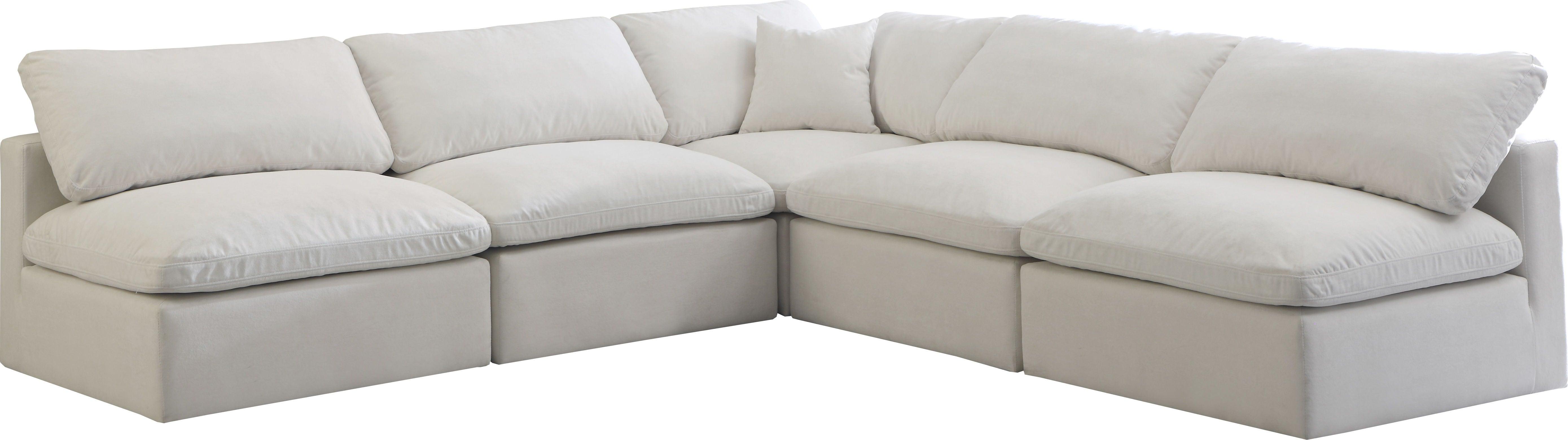 Meridian Furniture - Plush - Velvet Standart Comfort 5 Piece Modular Sectional - Cream - Fabric - 5th Avenue Furniture