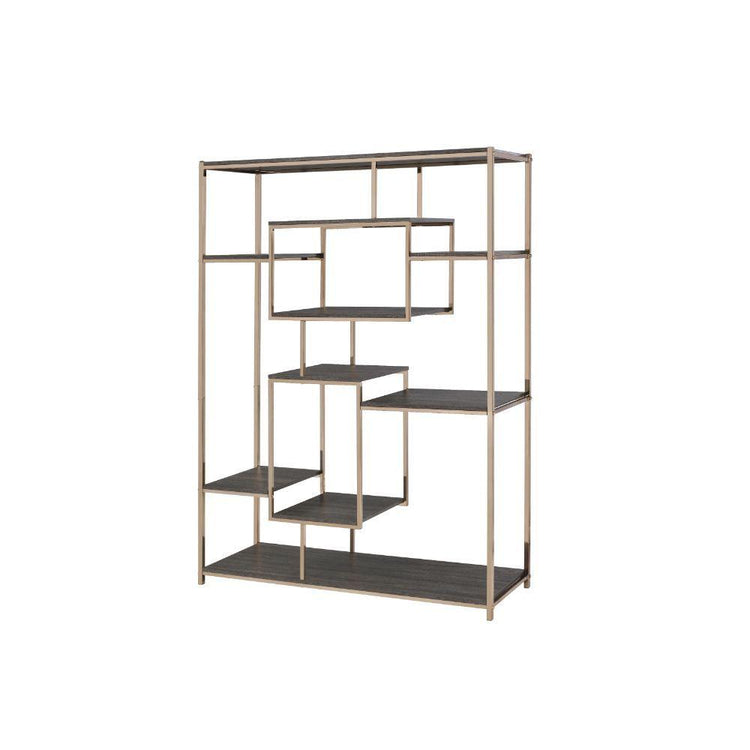 ACME - Scaola - Bookshelf - Rustic Gray Oak & Champagne - 5th Avenue Furniture