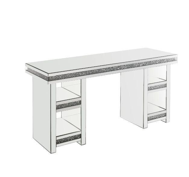 ACME - Noralie - Writing Desk - Clear Glass, Mirrored & Faux Diamonds - 5th Avenue Furniture