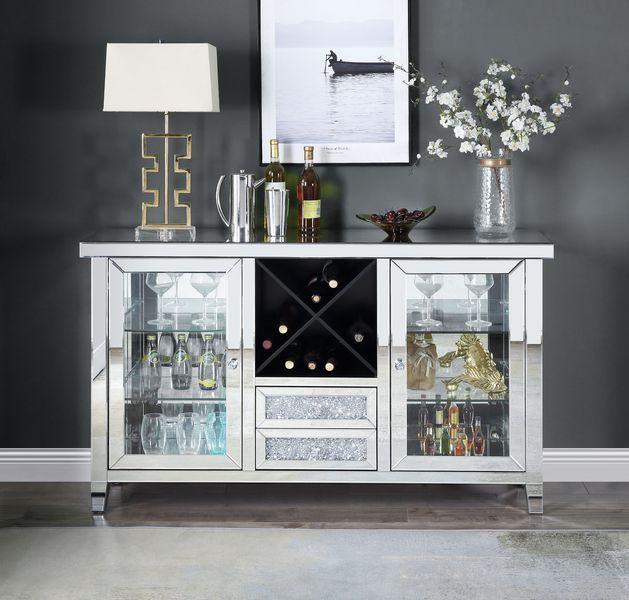 ACME - Noralie - Wine Cabinet - Mirrored & Faux Diamonds - 36" - 5th Avenue Furniture