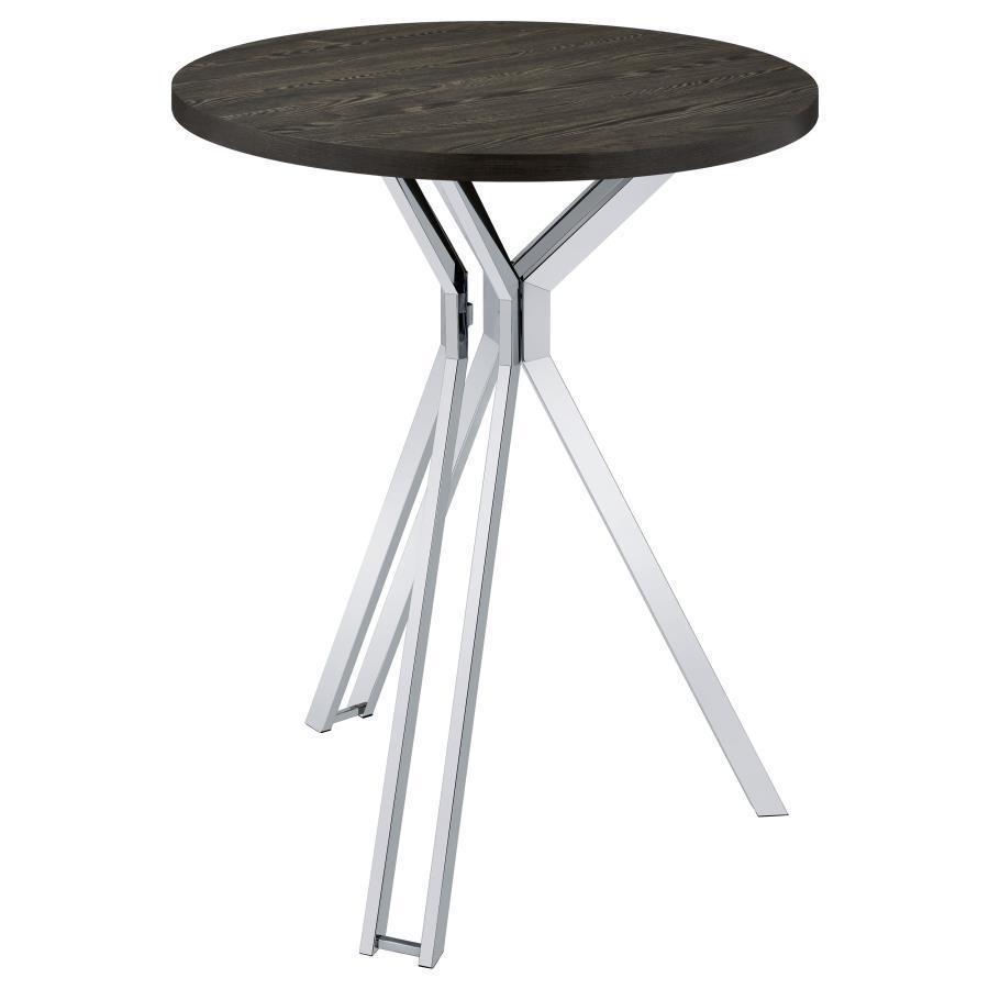 CoasterEssence - Edgerton - Round Wood Top Bar Table - Dark Oak And Chrome - 5th Avenue Furniture