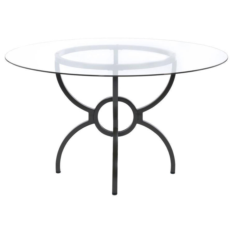 Coaster Fine Furniture - Aviano - 48" Round Glass Top Dining Table - Clear And Gunmetal - 5th Avenue Furniture