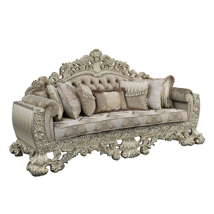 ACME - Sorina - Sofa - Velvet, Fabric & Antique Gold Finish - 5th Avenue Furniture