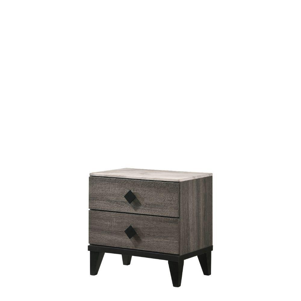 ACME - Avantika - Nightstand - Faux Marble & Rustic Gray Oak - 5th Avenue Furniture