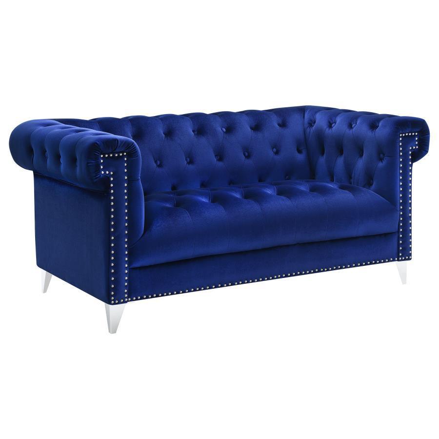 CoasterEssence - Bleker - Tufted Tuxedo Arm Loveseat - Blue - 5th Avenue Furniture