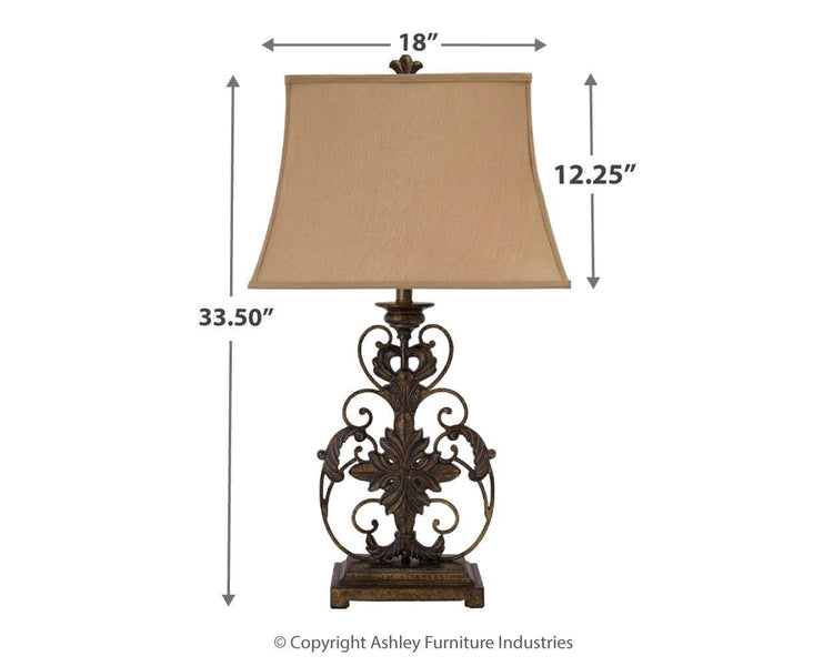 Ashley Furniture - Sallee - Gold Finish - Poly Table Lamp - 5th Avenue Furniture