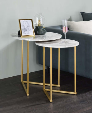 ACME - Garo - Accent Table - Faux Marble & Gold Finish - 24" - 5th Avenue Furniture