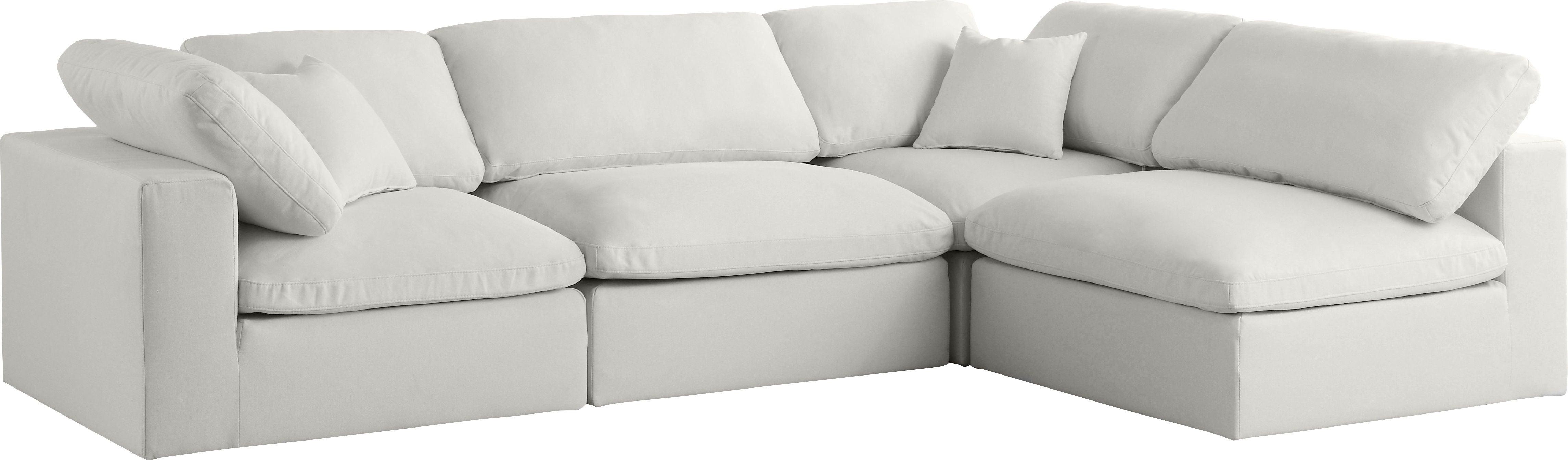 Meridian Furniture - Plush - Velvet Standart Comfort Modular Sectional 4 Piece - Cream - 5th Avenue Furniture