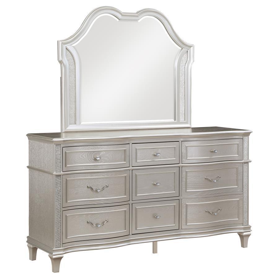 CoasterElevations - Evangeline - 9-Drawer Dresser With Mirror - Silver Oak - 5th Avenue Furniture