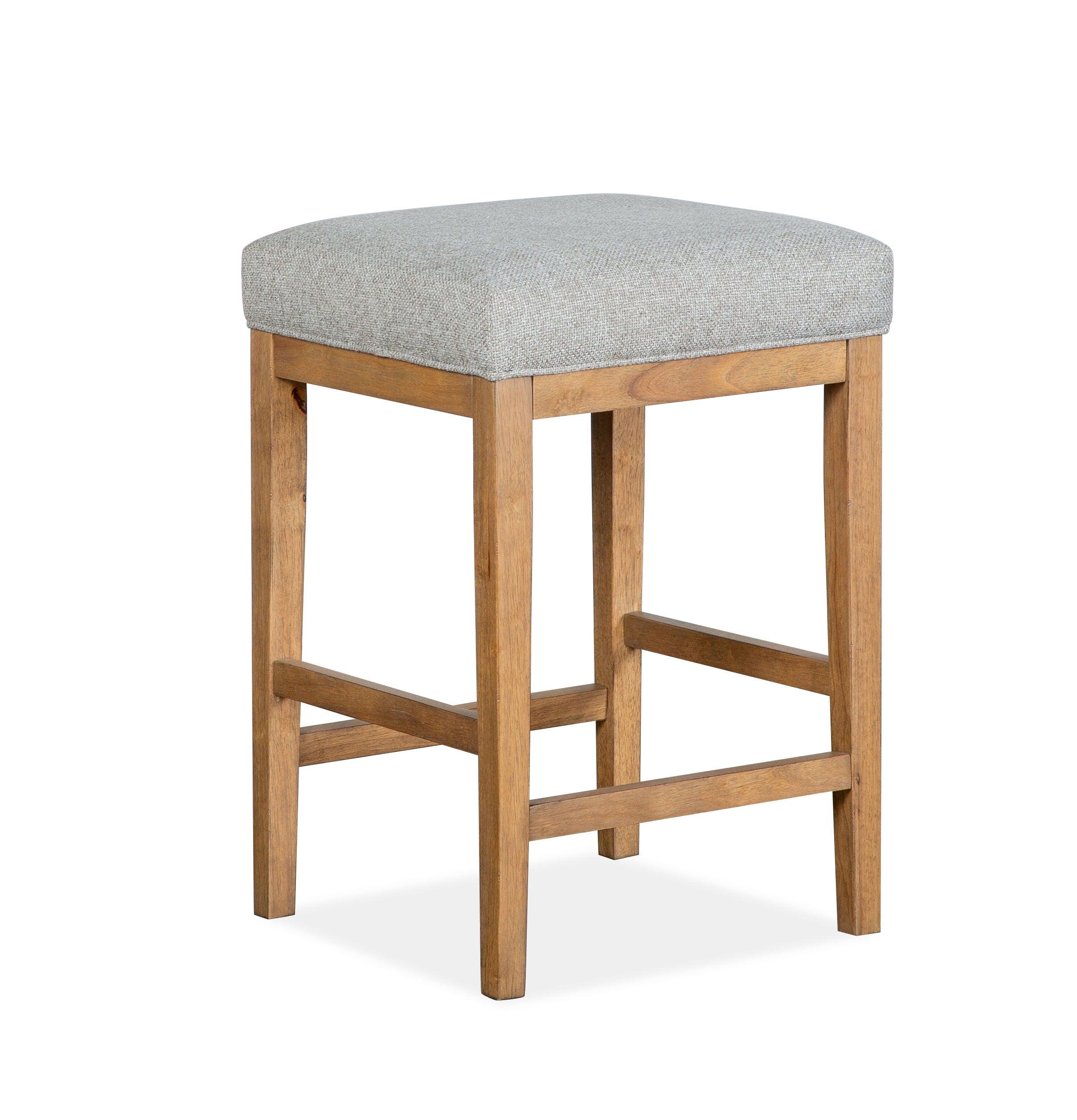 Magnussen Furniture - Lindon - Stool With Grey Upholstered Seat - Belgian Wheat - 5th Avenue Furniture