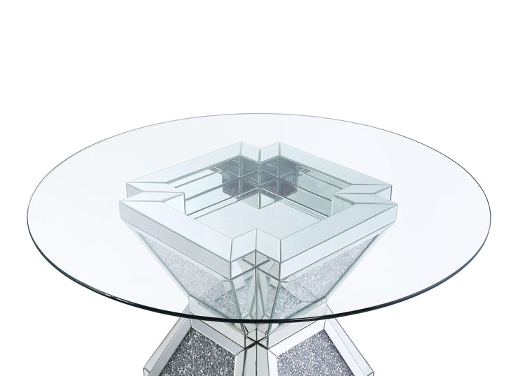 ACME - Noralie - Dining Table - Clear Glass, Mirrored & Faux Diamonds - 31" - 5th Avenue Furniture