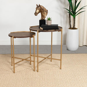 Coaster Fine Furniture - Malka - 2 Piece Round Nesting Table - Dark Brown And Gold - 5th Avenue Furniture