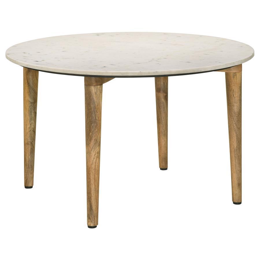 Coaster Fine Furniture - Aldis - Round Marble Top Coffee Table - White And Natural - 5th Avenue Furniture