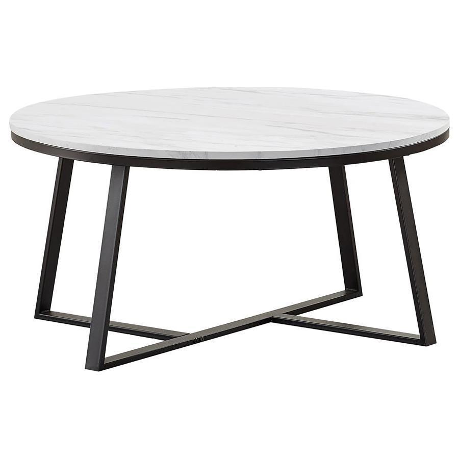 CoasterEveryday - Hugo - Round Coffee Table - White And Matte Black - 5th Avenue Furniture