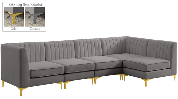 Meridian Furniture - Alina - Modular Sectional 5 Piece - Grey - Fabric - 5th Avenue Furniture