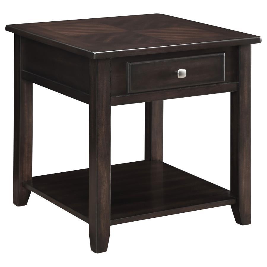 CoasterEssence - Bradford - Square 1-Shelf End Table - Walnut - 5th Avenue Furniture