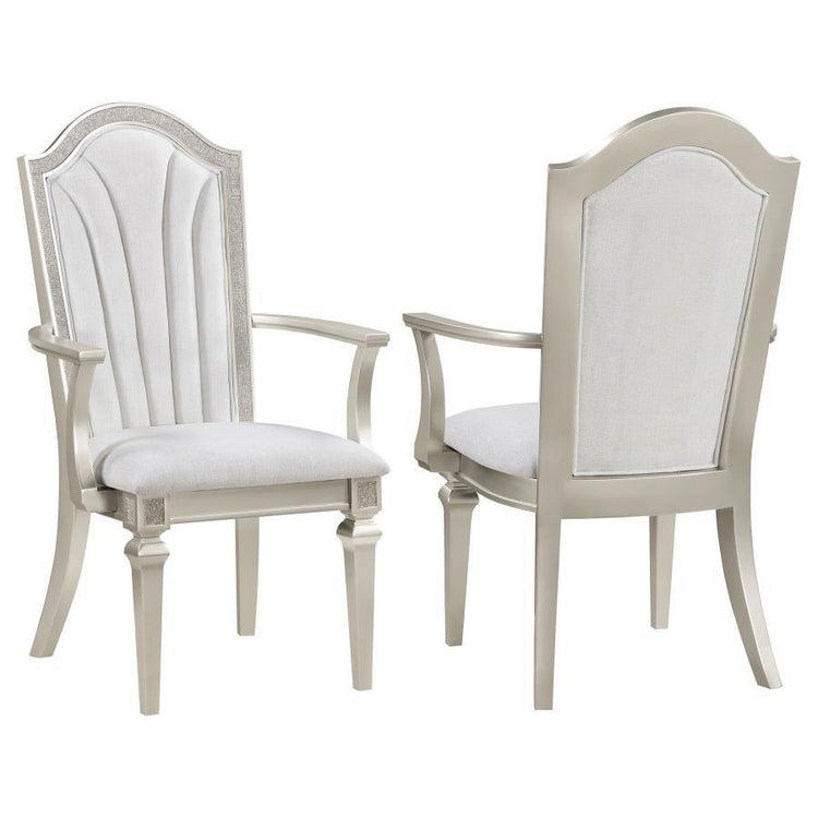 Coaster Fine Furniture - Evangeline - Upholstered Dining Arm Chair With Faux Diamond Trim (Set of 2) - Ivory And Silver Oak - 5th Avenue Furniture