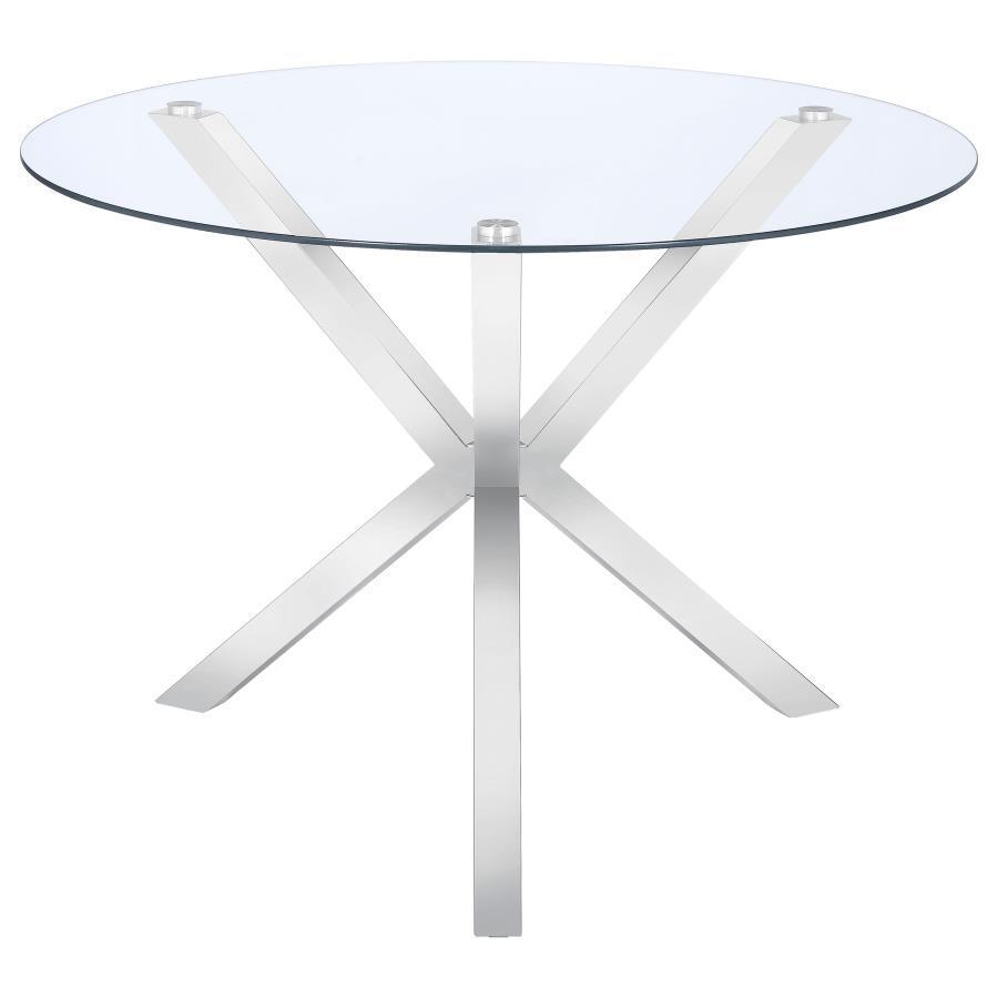 CoasterEveryday - Vance - Glass Top Dining Table With X-Cross Base - Chrome - 5th Avenue Furniture