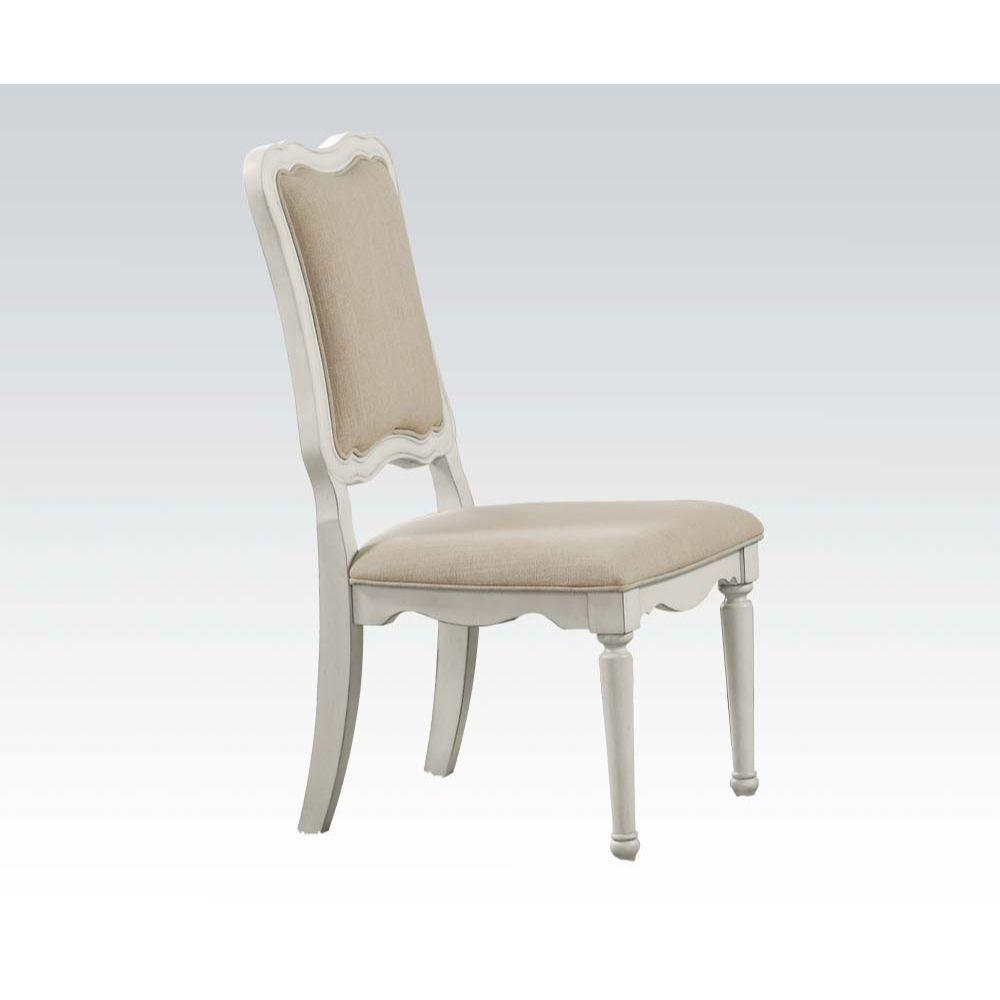 ACME - Morre - Chair - Beige Linen & Antique White - 5th Avenue Furniture