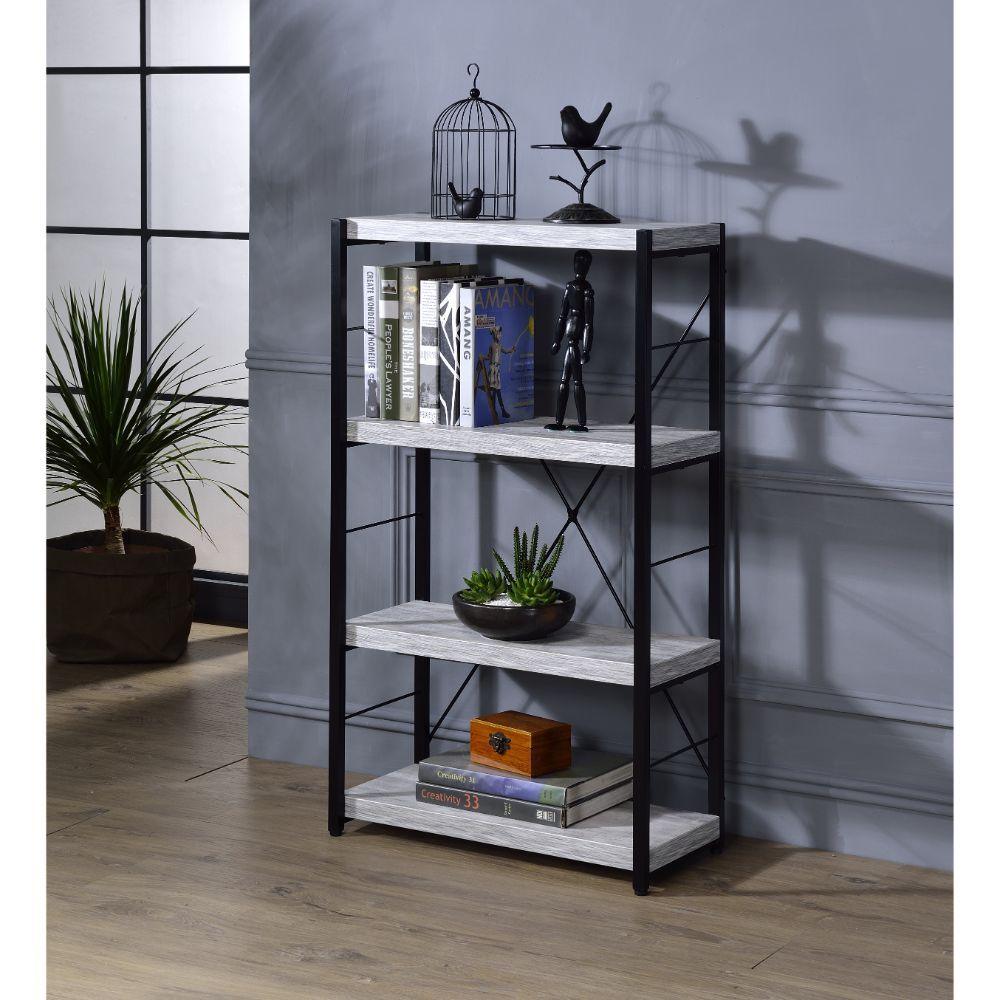 ACME - Jurgen - Bookshelf - Antique White & Black - 5th Avenue Furniture