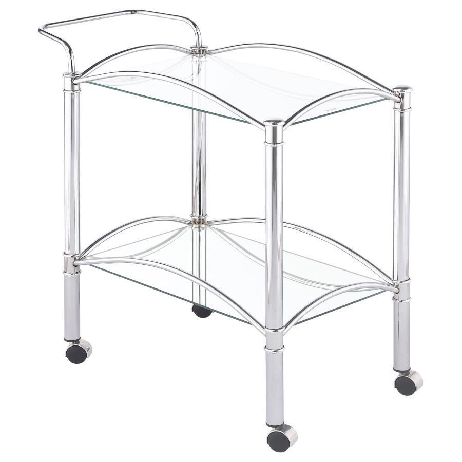 CoasterEveryday - Shadix - 2-Tier Serving Cart With Glass Top - Chrome And Clear - 5th Avenue Furniture