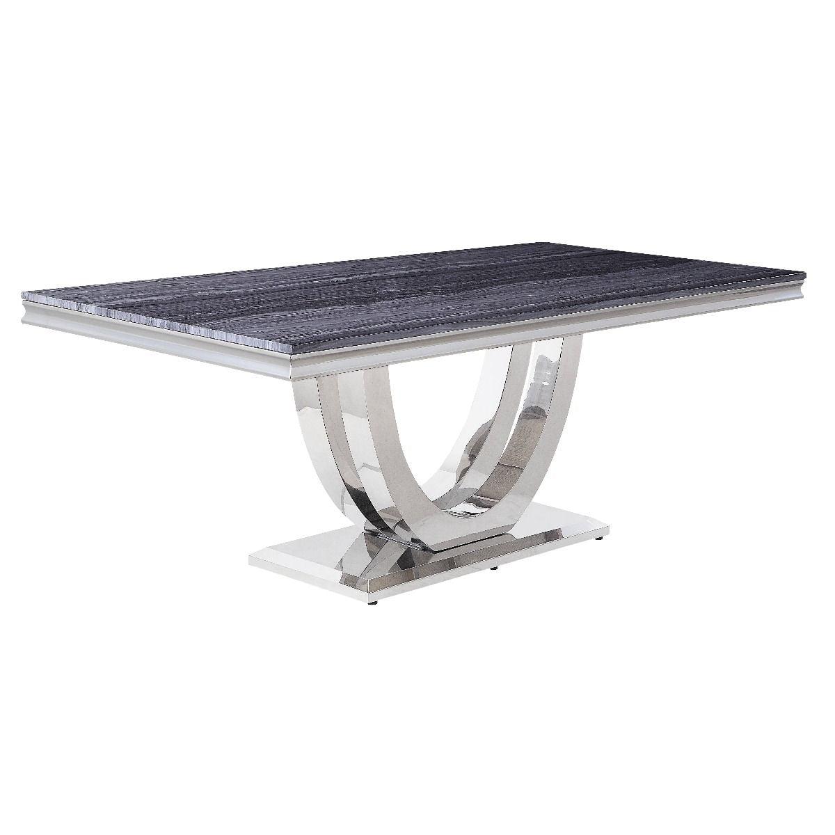 ACME - Cambrie - Dining Table - Faux Marble & Mirrored Silver Finish - 5th Avenue Furniture