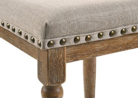 ACME - Farsiris - Stool (Set of 2) - Beige Fabric & Weathered Oak Finish - 5th Avenue Furniture