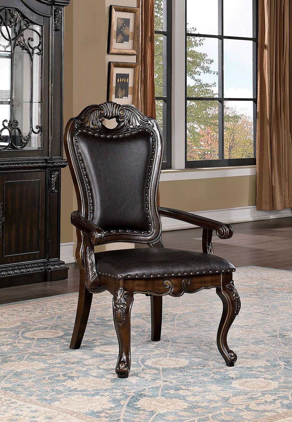Furniture of America - Normandy - Arm Chair (Set of 2) - Brown Cherry / Tan - 5th Avenue Furniture