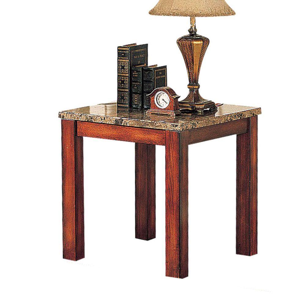 ACME - Bologna - End Table - Brown Marble & Brown Cherry - 5th Avenue Furniture