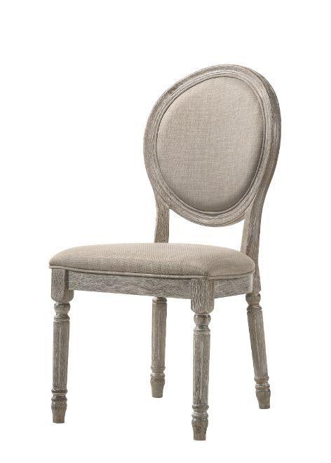 ACME - Faustine - Side Chair (Set of 2) - Tan Fabric & Salvaged Light Oak Finish - 5th Avenue Furniture